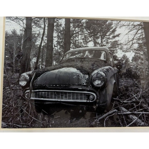 Vintage car ruin in forest Maine photo 5X7 matted - Picture 1 of 2